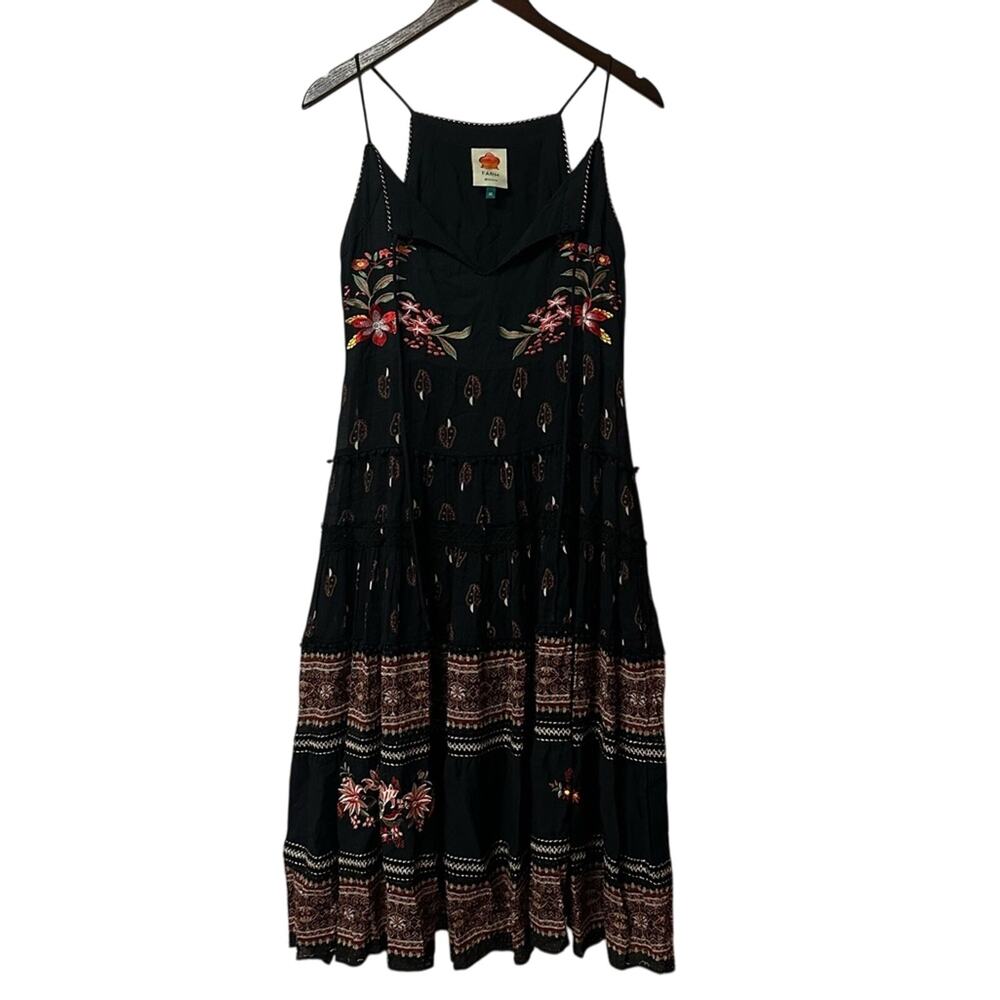 FARM Rio Black Floral Maxi Dress with Pink and Coral Accents